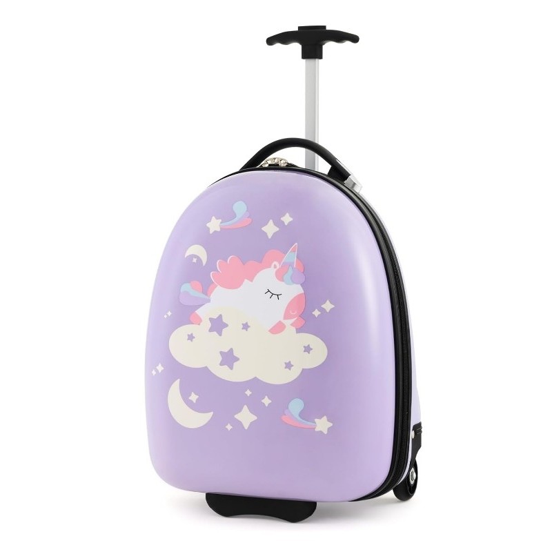 Valise Enfant, 18L Bagage à Roulettes avec Poignée , Licorne Lilas