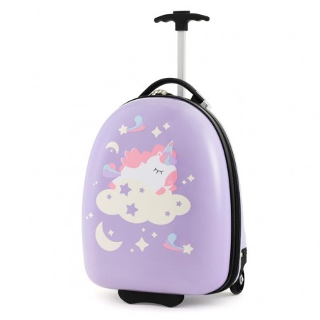 Valise Enfant, 18L Bagage à Roulettes avec Poignée , Licorne Lilas