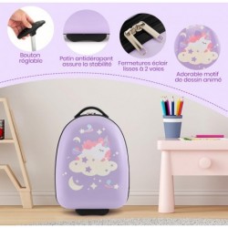 Valise Enfant, 18L Bagage à Roulettes avec Poignée , Licorne Lilas