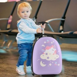 Valise Enfant, 18L Bagage à Roulettes avec Poignée , Licorne Lilas