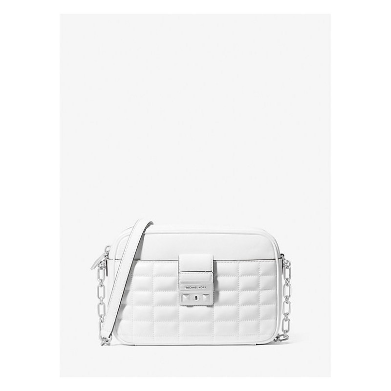 Sac pour appareil photo Tribeca de taille moyenne en cuir matelassé,Blanc