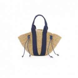 MINI SO Sac en paille avec poche amovible,POIGNEES BLEUES