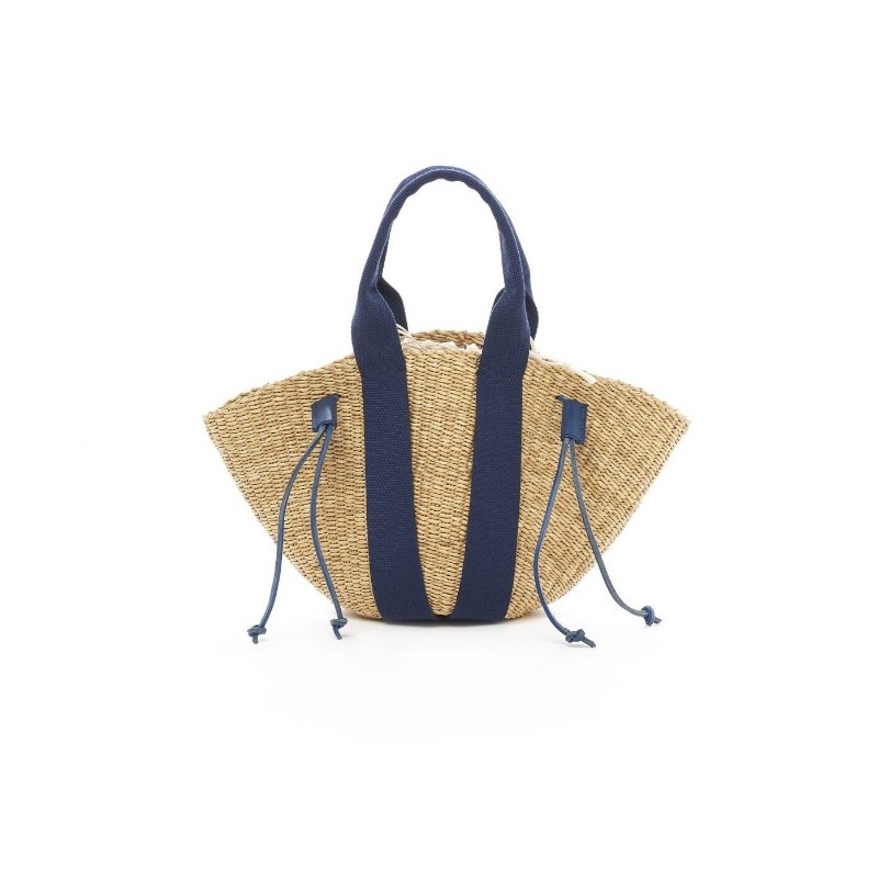 MINI SO Sac en paille avec poche amovible,POIGNEES BLEUES