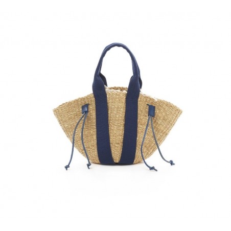 MINI SO Sac en paille avec poche amovible,POIGNEES BLEUES