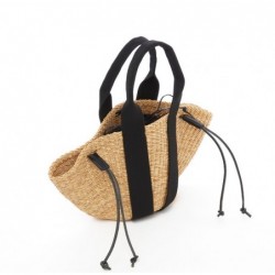 MINI SO Sac en paille avec poche amovible,POIGNEES BLEUES