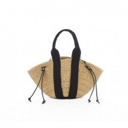 MINI SO Sac en paille avec poche amovible,POIGNEES NOIRES