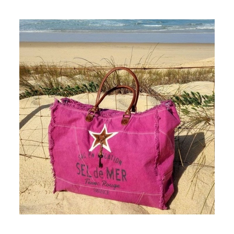 Sac XL toile imprimé Sel de Mer, couleur Fushia