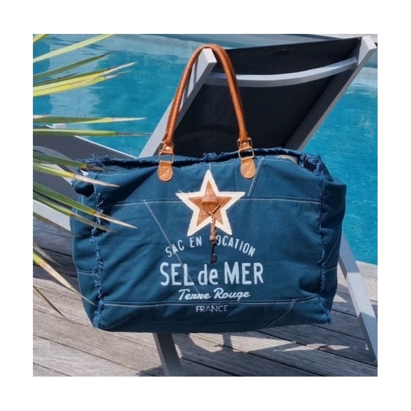 Sac de plage XL Toile Sel de Mer couleur bleu pétrole