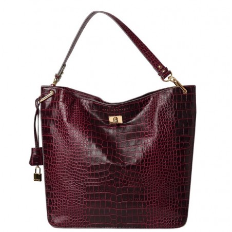 Kentucky ROMY Grand sac porté épaule cuir grain croco,Mat aubergine