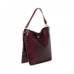 Kentucky ROMY Grand sac porté épaule cuir grain croco,Mat aubergine