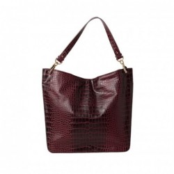 Kentucky ROMY Grand sac porté épaule cuir grain croco,Mat aubergine