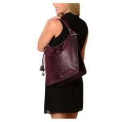 Kentucky ROMY Grand sac porté épaule cuir grain croco,Mat aubergine