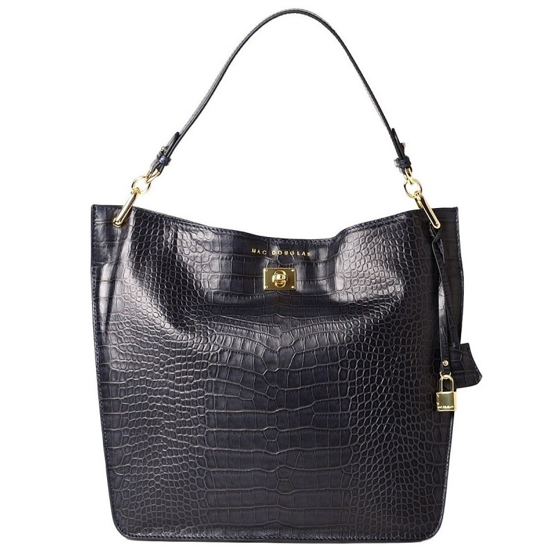 Mac Douglas Kentucky ROMY Grand sac porté épaule cuir grain croco,Navy