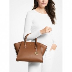 MICHAEL KORS Grand sac Avril en cuir à glissière supérieure,brun