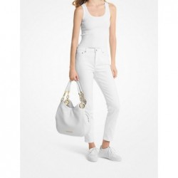 MICHAEL KORS Grand sac porté épaule Lillie en cuir grainé,Blanc