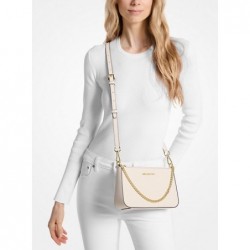 Sac à bandoulière Jet Set de taille moyenne en cuir saffiano,Blanc