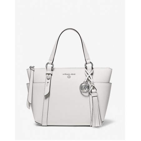 Petit sac en cuir blanc Saffiano, zip supérieur