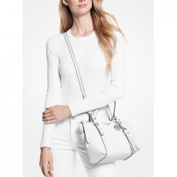 Petit sac en cuir blanc Saffiano, zip supérieur