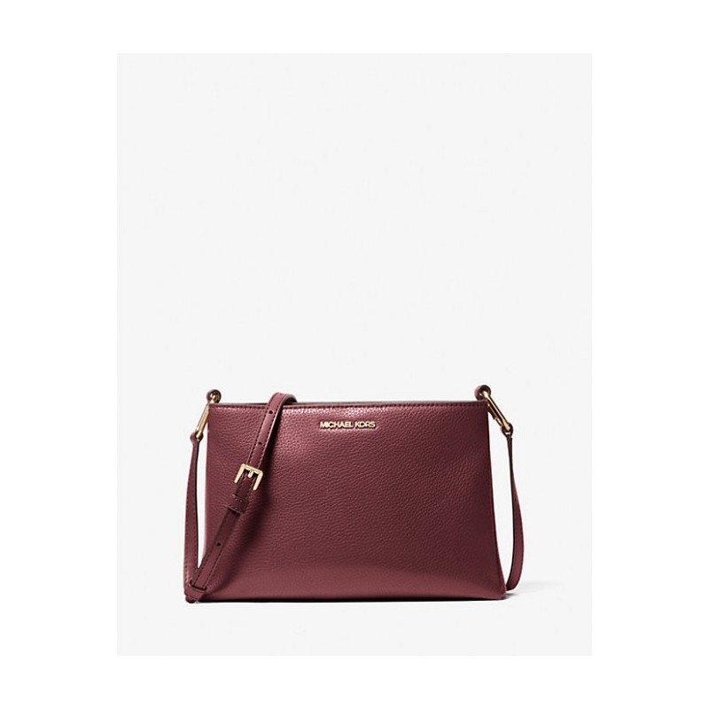 Sac bandoulière Trisha en cuir grainé moyen,Bordeaux