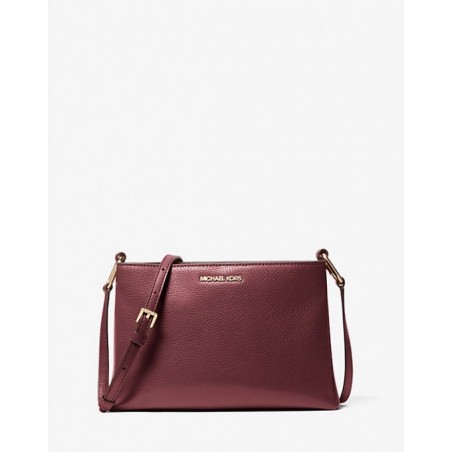 Sac bandoulière Trisha en cuir grainé moyen,Bordeaux