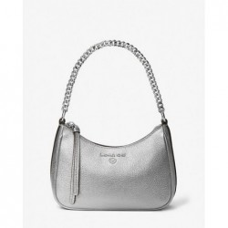 Petite pochette Jet Set Charm en cuir argenté, sac à chaîne