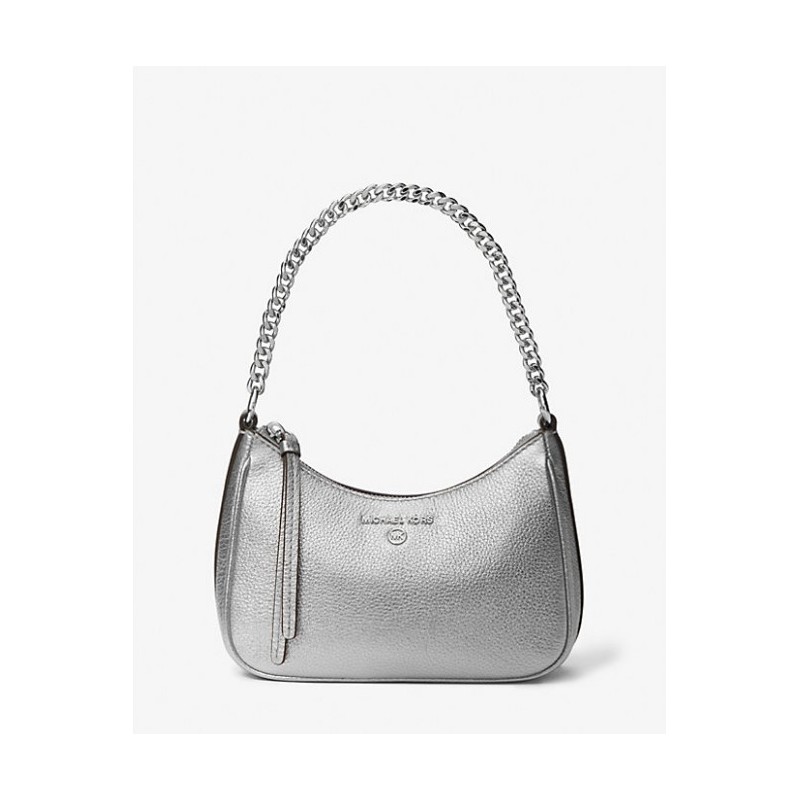 Petite pochette Jet Set Charm en cuir argenté, sac à chaîne