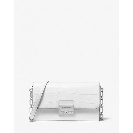 Petit sac porté épaule Tribeca en cuir de crocodile embossé blanc