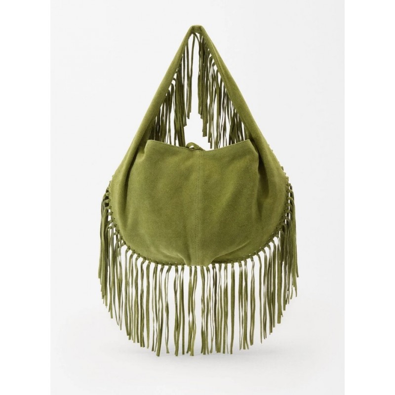 SAC EN CUIR À FRANGES sac en cuir suédé vert