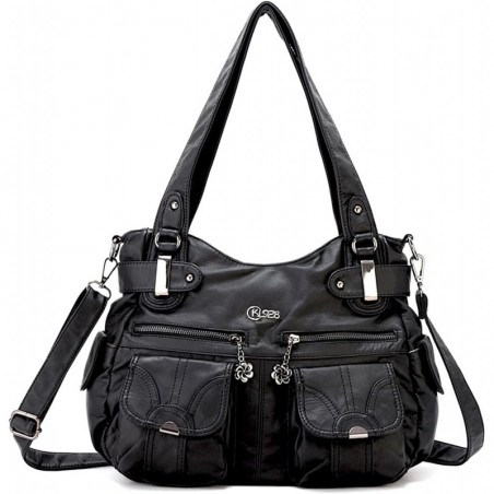 Grand Sacs Portés Epaule Femme Sac Bandoulieres Sacoche Étanche Cuir PU Noir