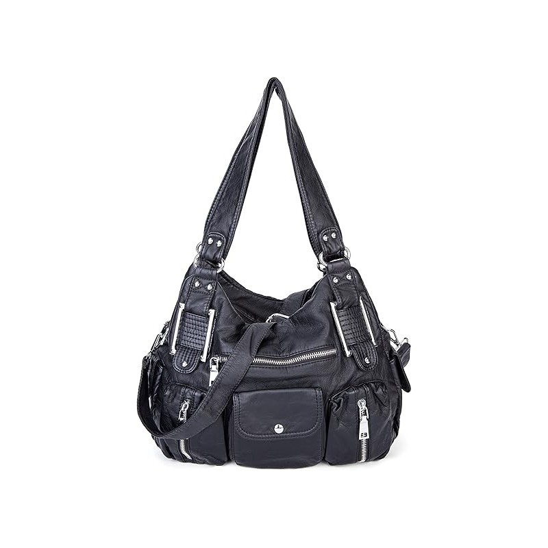 Sac à Main pour Femme en Cuir Souple Synthétique lavé Multi-Poches