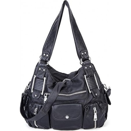 Sac à Main pour Femme en Cuir Souple Synthétique lavé Multi-Poches