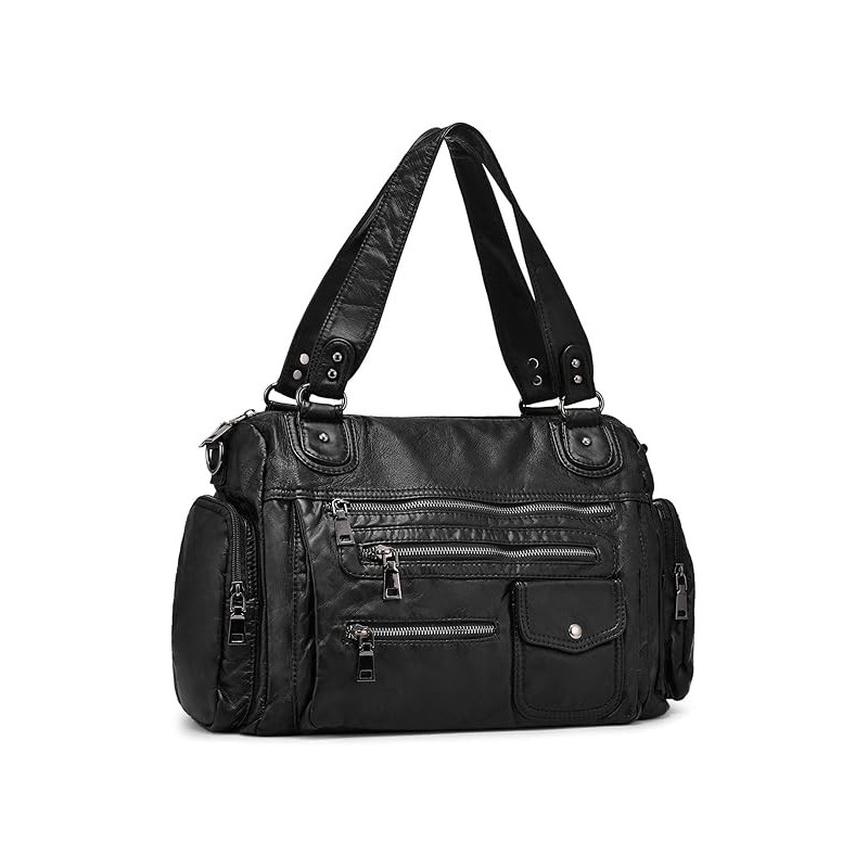 Sac à main en cuir synthétique lavé doux multi-poches pour femme