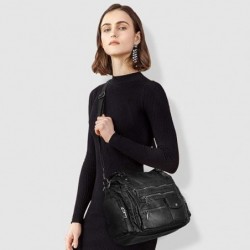 Sac à main en cuir synthétique lavé doux multi-poches pour femme