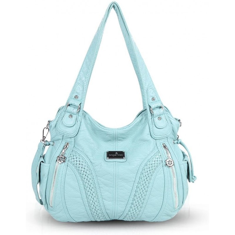 Sac a Main Epaule Cuir Souple Sac Bandouillere Femme Vintage Bleu Clair