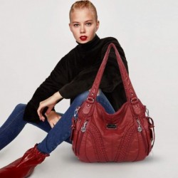 Sac a Main Epaule Cuir Souple Sac Bandouillere Femme Vintage Rouge