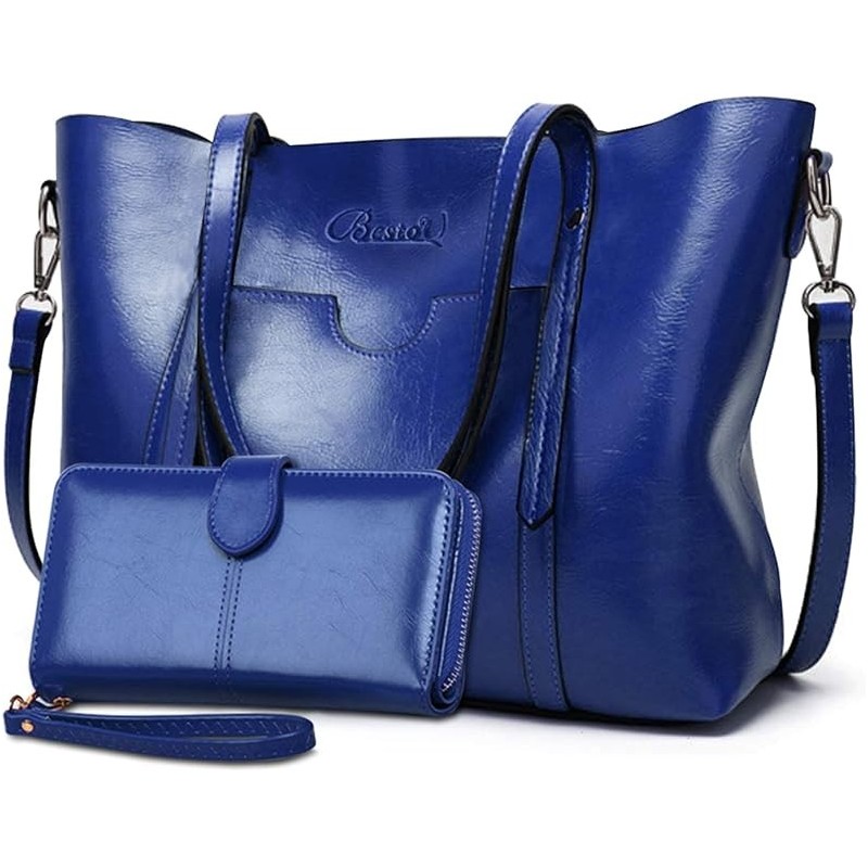 Sac a Main Femmes Cuir Bandoulieres Grand Sacs Porte Cabas Bleu