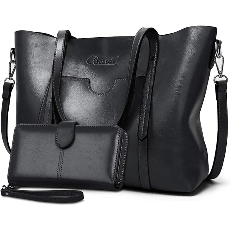 Sac a Main Femmes Cuir Bandoulieres Grand Sacs Porte Cabas Noir