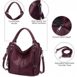 Sac à Main Moyen Sac Bandoulière Femme en Cuir PU Fourre-Tout Vin Rouge