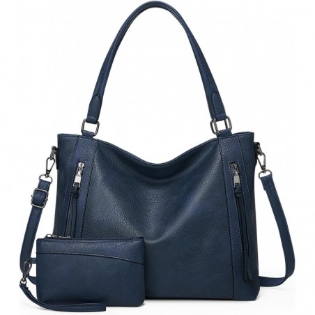 Sac a Main Femme en PU Sac Fourre Tout Femme Ensemble Sac D'épaule Bleu