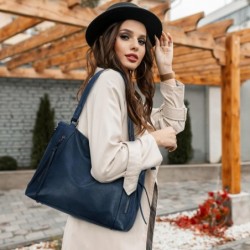 Sac a Main Femme en PU Sac Fourre Tout Femme Ensemble Sac D'épaule Bleu