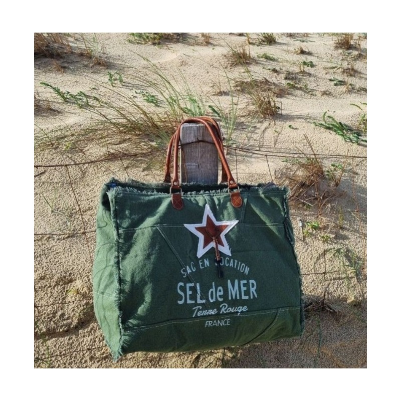 Sac cabas plage XL Sel de Mer - Vert Cactus