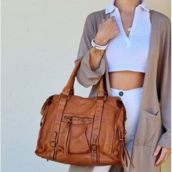 Sac cabas cuir esprit Vintage, camel