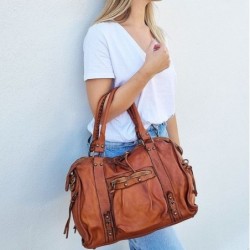 Sac cabas cuir esprit Vintage, camel