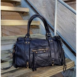 Sac cabas cuir souple esprit Vintage, noir