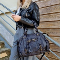 Sac cabas cuir souple esprit Vintage, noir