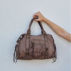 Sac cabas cuir souple esprit Vintage, couleur Taupe