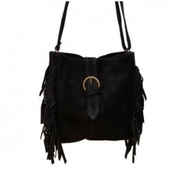 Sac Boho frangés à bandoulière, daim,Noir