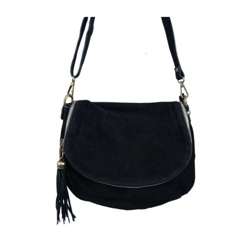 Sac besace en croute de cuir couleur noir