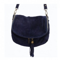 Sac besace en croute de cuir couleur bleu marine