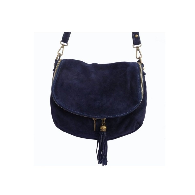 Sac besace en croute de cuir couleur bleu marine